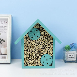 Casa de Madera para Insectos, Color Azul Claro, para Montar en la Pared, Decoración Artesanal para Jardín Exterior, Hotel para Abejas - Product Image 1