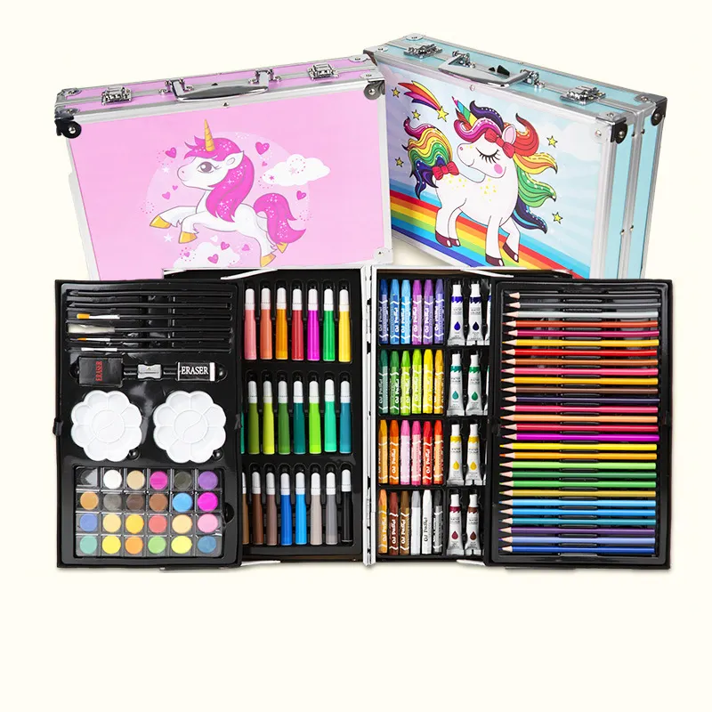 عدة رسم ملون بالألوان المائية وتلوين أقلام التلوين على أشكال زيتية بسعر المصنع عدة قرطاسية علبة هدايا للأطفال الصغار