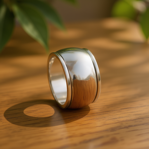 Anello moderno in oro bianco con intarsio in legno naturale, design geometrico, gioielli di moda unisex Q358 - Product Image 2