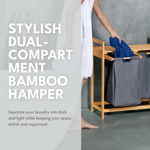 Trieur de panier en bambou à deux compartiments étanche pour le linge foncé et <span class=keywords><strong>blanc</strong></span> pour les salles de bain et les buanderies - Product Image 3