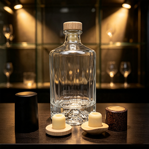 Bouteille en verre vide transparente pour <span class=keywords><strong>whisky</strong></span> et spiritueux, haute et fine, à épaule arrondie, base lourde, couleur <span class=keywords><strong>Bordeaux</strong></span>, vente en gros directe usine - Product Image 1