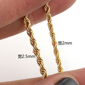 Collar de Cadena de Cuerda Trenzada de 2 y 2.5 mm, Acero Inoxidable, Chapado en Oro, con Cierre, Unisex, para Uso Diario - Product Image 2