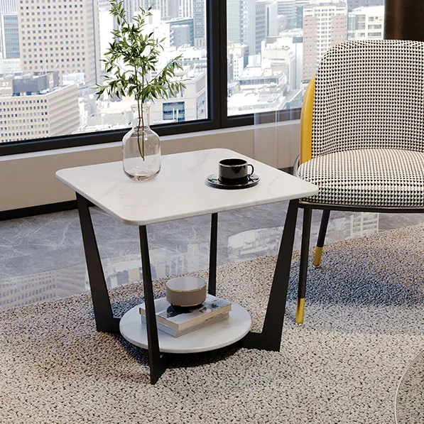 नॉर्डिक शैली कमरे में रहने वाले धातु लोहा काली कॉफी टेबल कोने संगमरमर साइड टेबल