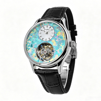 Jam Tangan Mekanik Tourbillon Premium Baja Tahan Karat 316L Dial Titanium Motif Bunga Es Kaca Safir Tahan Air 5ATM