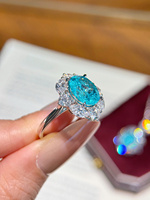 Ensemble de bijoux en or blanc 18 carats avec diamant Paraiba cultivé en laboratoire, pierre principale ovale, halo fantaisie, bague et pendentif 2 pièces, gemmes colorées, bijoux fins