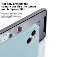 Coque de téléphone unisexe antichoc en silicone liquide bleu fumé à bords droits pour iPhone 14 Plus avec design minimaliste couleur unie
