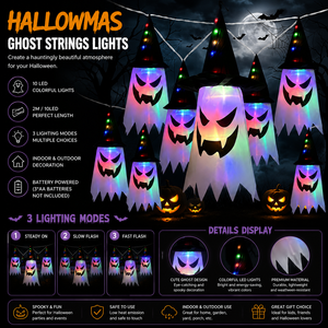 Hallowmas Ghost String <b>Lights</b> Halloween Party Decorations Outdoor Waterproof <b>Battery</b> <b>Operated</b> <b>Fairy</b> <b>Lights</b> for Home Garden - Product Image 1