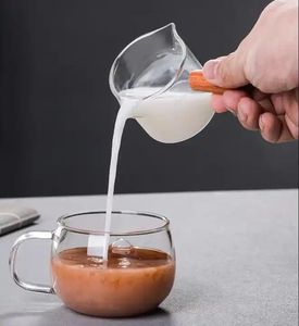 Прозрачное стекло с деревянной ручкой, чашка для молока, чашка для кофе эспрессо, мерная чашка - Product Image 4