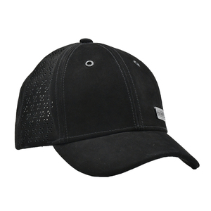Oem Hat Factory Custom High Quality 6 Panel Original <b>Black</b> Adjustable Baseball Cap Laser Cut Hole Genuine Leather Baseball Hat - Product Image 3