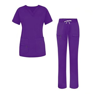 Women <b>Scrub</b> <b>Tops</b> Solid Color V Neck Short Sleeve Polyester Hospital Uniforms for Medical Workwear with Front Zip and Pockets - Product Image 5