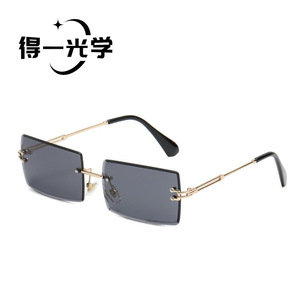 Diamond Cut Frameless Square <b>Sunglasses</b> Metal Gold UV400 Type 3 Unisex - Product Image 4