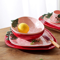Vaisselle de qualité LovingHome, bol à soupe en porcelaine rouge, ensemble de dîner en céramique avec un design en forme de fraise