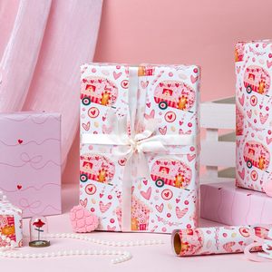 Valentines Day Wrapping Paper <b>Pink</b> Heart Love Car House Design 17in x 16.5ft Gift <b>Wrap</b> for Anniversary Romantic - Product Image 6