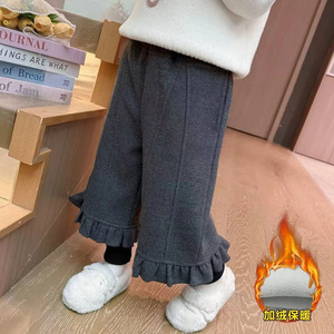 Girls Fleece Lined Pants Autumn Winter Wide Leg Knitted Cotton Solid Color Childrens Pants For Babies - Product Image 3