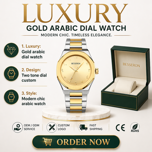 Montres pour hommes en acier inoxydable de luxe avec logo personnalisé, cadran arabe de haute qualité, étanches 5BAR, date automatique, bracelet en cuir de 22 mm - Product Image 1