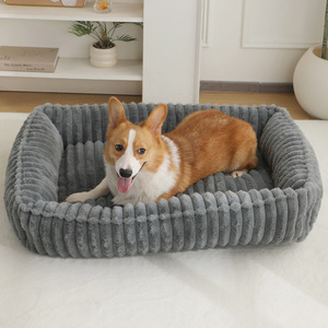 Nouveau lit pour animaux de compagnie en peluche rayé rectangulaire, canapé d'intérieur chaud pour l'hiver, lit confortable pour <span class=keywords><strong>chien</strong></span> et chat, <span class=keywords><strong>coussin</strong></span> pour animaux de compagnie - Product Image 1