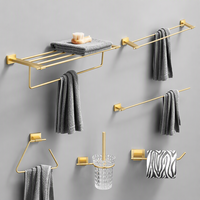 Ensemble d'accessoires de salle de bain en acier inoxydable doré brossé, porte-serviettes et étagère murale, 5 pièces