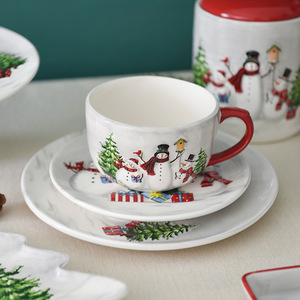 Weihnachts-Schneemann-Suppenschüssel, ovaler Teller, Teekanne, Tasse, Gewürzbehälter, Keramik-Geschirrset - Product Image 3