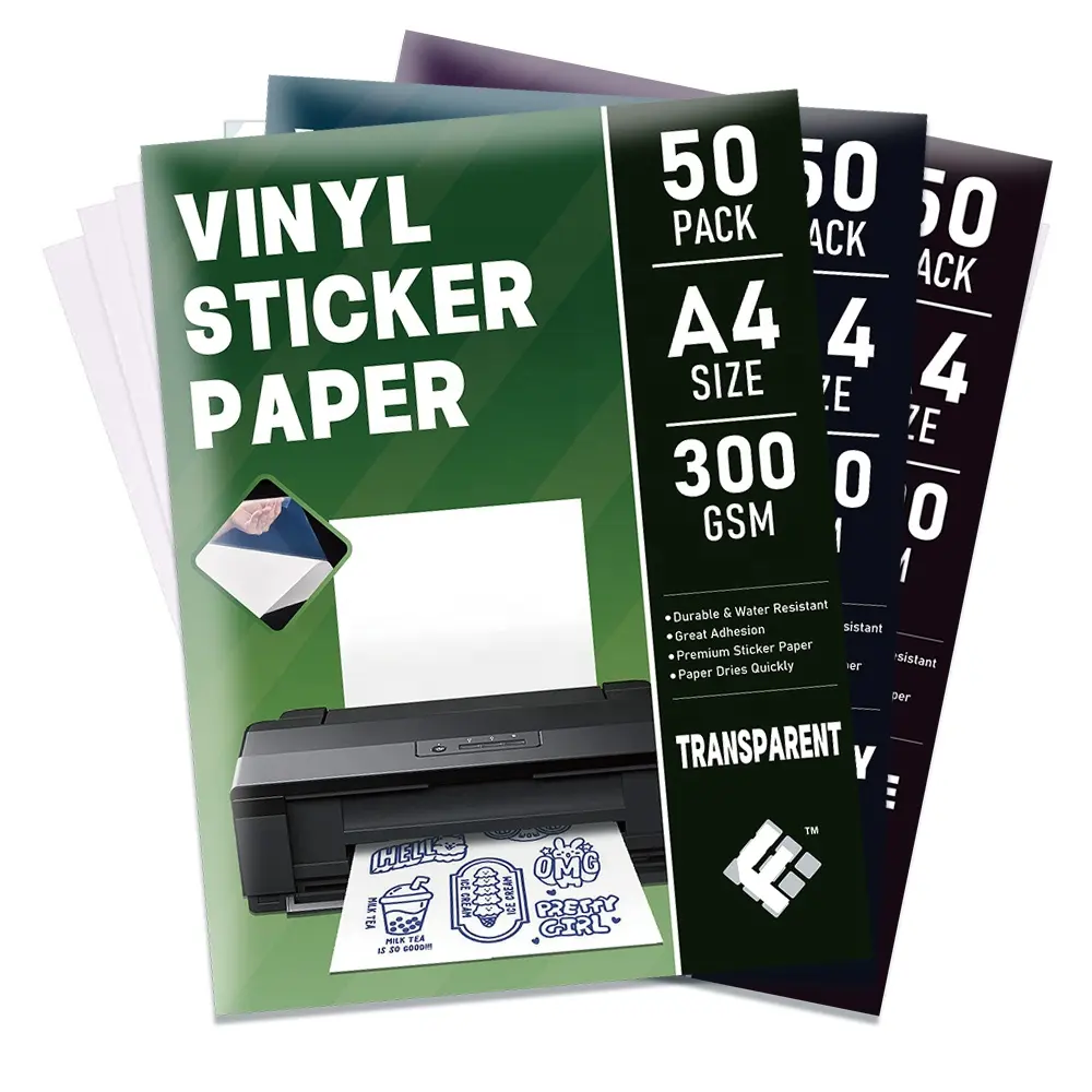 Beste Prijs Fy Holografische Labels Matte Inkjetvellen Glanzend Vinyl Transparant Vel A4 Stickerpapier Voor Printer