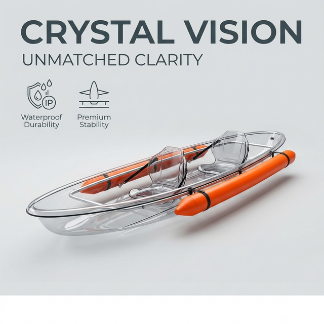 Promotional Clear Polycarbonate Kayak Transparent Double Canoe Orange Side Outrigger Float Stabilizer PC Boat Hull