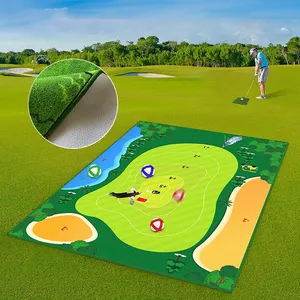 Nieuwe Groene Opvouwbare Golf Chipping Swing Mat Minigolf Training Raken Game Mat Set Met 16 Golfballen