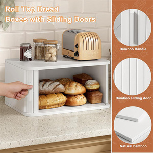 Boîte de rangement à double couche pour pain, en bambou blanc, pour comptoir de cuisine, conteneur à pâtisserie, biscuits et aliments avec fenêtre transparente - Product Image 4