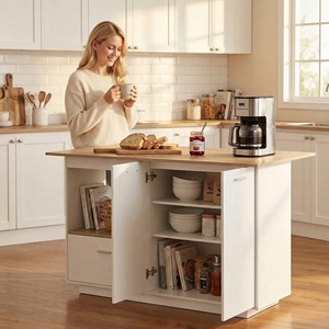 Isla de Cocina de Diseño Versátil con Armario y Lámparas Ajustables, Mueble Buffet con Encimera - Product Image 1