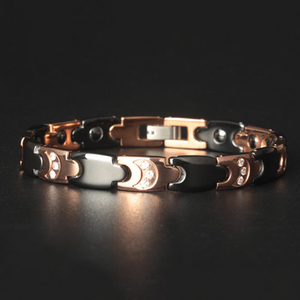 Bracelet en pierre d'énergie thérapeutique quantique céramique, ions négatifs, plaqué or - Product Image 6