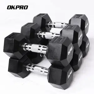 OKPRO Factory Wholesale Gym Rubber Hexagon Dumbbell Set 1-70kg Hex Rubber Dumbell For Weight Lifting Buy Online