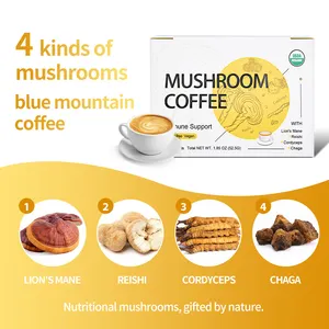 4 IN 1 Mushroom Coffee With 4 Superfood Lions Mane Reishi Chaga Cordyceps 1 Cup Organic Instant Coffee