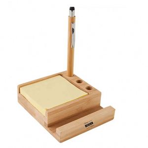 Personalized Bamboo Desk Organizer With Phone Stand, Pen <b>Holder</b> & Space Sticky Notes - Perfect for Office Use - Product Image 1