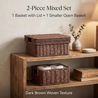 Panier de rangement en osier tressé avec couvercle, boîte de rangement rectangulaire décorative avec couvercle pour étagère, salon, chambre d'enfant