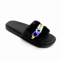 Chaussures et sandales pour femmes, dernières tendances, à enfiler, avec chaîne et fourrure