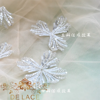 DELACE JB Ivoire Paillettes Perlées Brodées Plantes Motif Floral Applique Décorative pour Robes De Mariée De Mariée