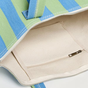 Grand sac personnalisable en toile rayée avec fermeture éclair DIY logo réutilisable sacs à main de voyage pour femmes sacs à main Weekender coton fourre-tout été automne - Product Image 4
