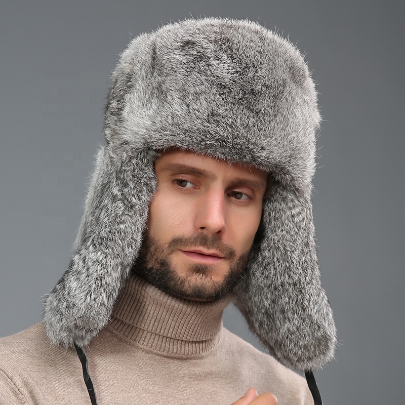 Winter Russian Hat with Fur - Real Rabbit Earflap Hats