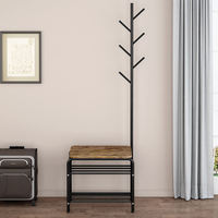 Porte-manteau en bois sur mesure en gros, support d'entrée portable en forme d'arbre avec banc de rangement pour chaussures