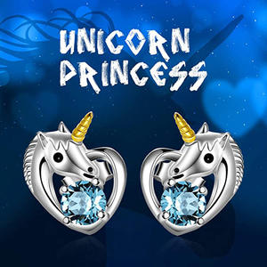 Pendientes de Unicornio E588, Aleación de Zinc Blanca, Zirconia Redonda con Engaste de Garra, Diseño de Animal Adorable, Joyería de Moda para Mujer, Regalo - Product Image 3