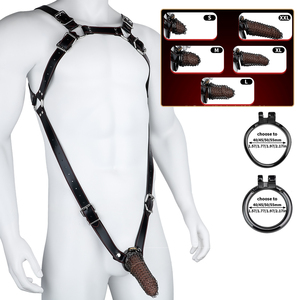 Jaula de castidad masculina de malla negra S/M/L/XL/XXL con cierre de acero inoxidable y cinturón de cuero, juguetes sexuales BDSM para hombres mayores de 18 años, bondage para pene. - Product Image 1