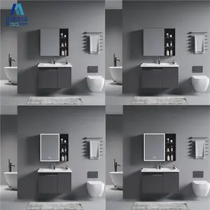 منتج جديد أثاث حديث مثبت على حائط الفندق من الألومنيوم طقم تزيين خزانة تزيين حائطية بالحمام مع مرآة