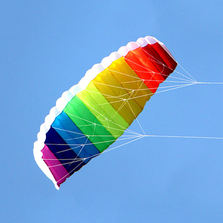 Groothandel Dual Lijn 1.5M-2.7M Parachute Vliegers Flying Rainbow Sport Strand Stunt Kite Met Handvat Ripstop Nylon outdoor Kitesurf