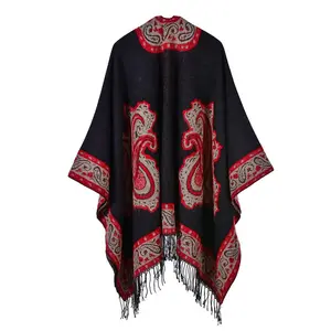 Warm cape ethnic wind cashmere tassel cashew flower windproof scarf shawl cape knit poncho