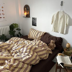 Set copripiumino 3 pezzi in cotone 100% color crema bordeaux righe traspirante resistente per camera da letto Boho - Product Image 6