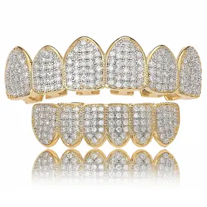 Набор декоративных коронок, нестандартный набор из алмазных клыков вампира с микровстроенными фианитами, под золото, в стиле хип-хоп, ювелирные изделия для тела