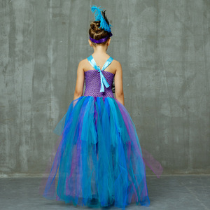 Vestido de Tul con <span class=keywords><strong>Plumas</strong></span> de Pavo Real Azul y Morado para Niña, con Tocado - Product Image 3