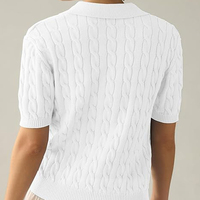 Jersey de punto de algodón con cuello en V y solapa sólida cómoda para mujer, jerséis informales de manga corta, Tops, ropa suave de diseño clásico