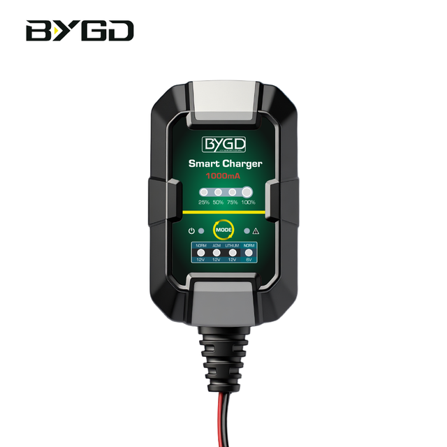 BYGD F1000 1000mA Smart Battery Charger 6V/12V Lithium/AGM/GEL/WET/MF/CA Lead-Acid 3-Stage Charging 6-Fold Protection 13W Car