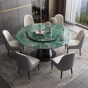 Juego de mesa y sillas de comedor Super Crystal Stone de 6 piezas, redondo, de piedra microcristalina, estilo minimalista italiano. - Product Image 5