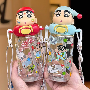 Vaso de agua de vidrio Crayon Shin Chan de 500 ml con pajita, diseño de dibujos animados para niños y estudiantes, regreso a clases, primavera 2025 - Product Image 5