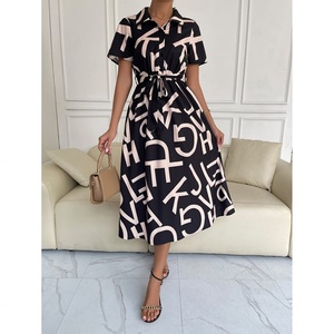 High Quality Eco-Friendly Wholesale Women's Full Body Letter Graphic Natural Waistline <b>A</b>-<b>Line</b> Shirt <b>Dress</b> - Product Image 2